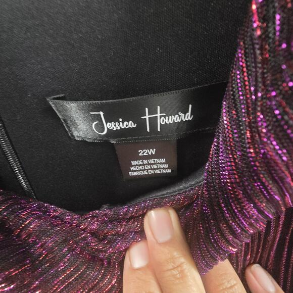 Jessica Howard 22W Metallic Pleated DressPlum Purple Sparkle Party Cocktal - Picture 4 of 11